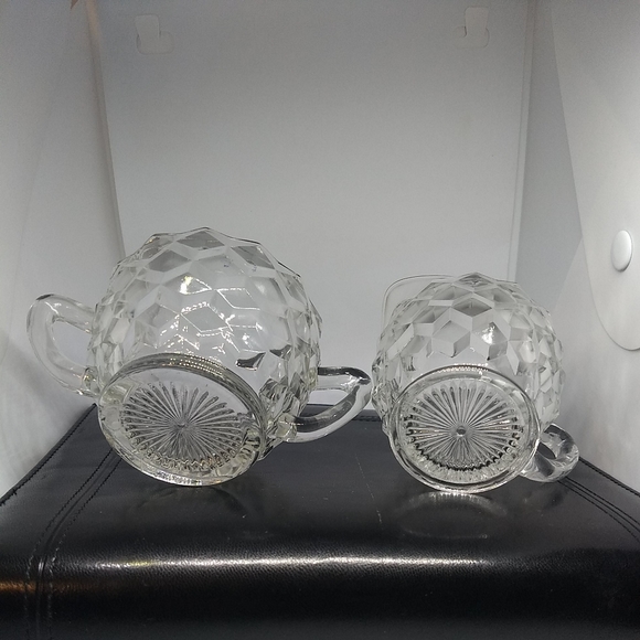 Vintage Fostoria American Glass Creamer & Sugar Bowl CUBE PRISM 2-Piece Set - Picture 5 of 7